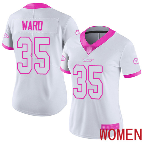 Women Kansas City Chiefs #35 Ward Charvarius Limited White Pink Rush Fashion Football Nike NFL Jersey